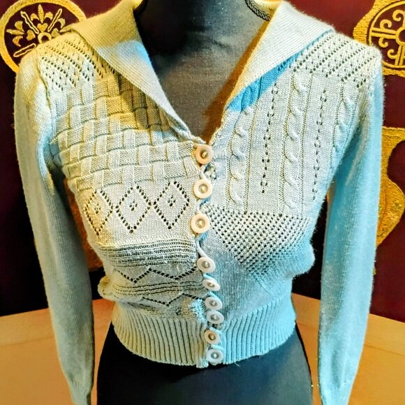 Chego vintage cropped 1970s sweater with large collar size small - Picture 1 of 7